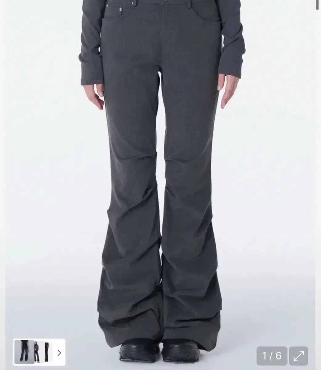 ミセキSEOUL シャーリング ブーツカット パンツ チャコール