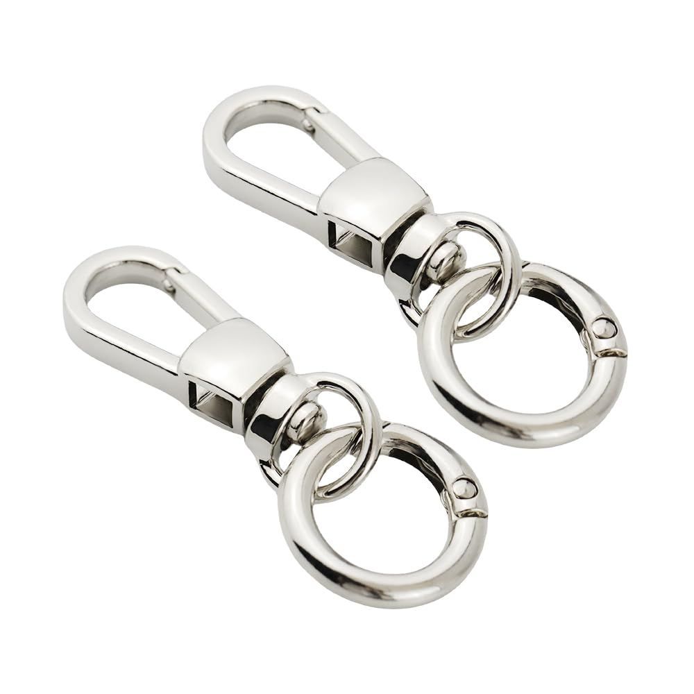 回転カン付きナスカン 13 mm キーリング ワンタッチキーホルダー金具 回転フック レバーナスカン 手作り キーホルダー 手芸用品 二重リング ハンドメイド金具 ナスカン シルバー