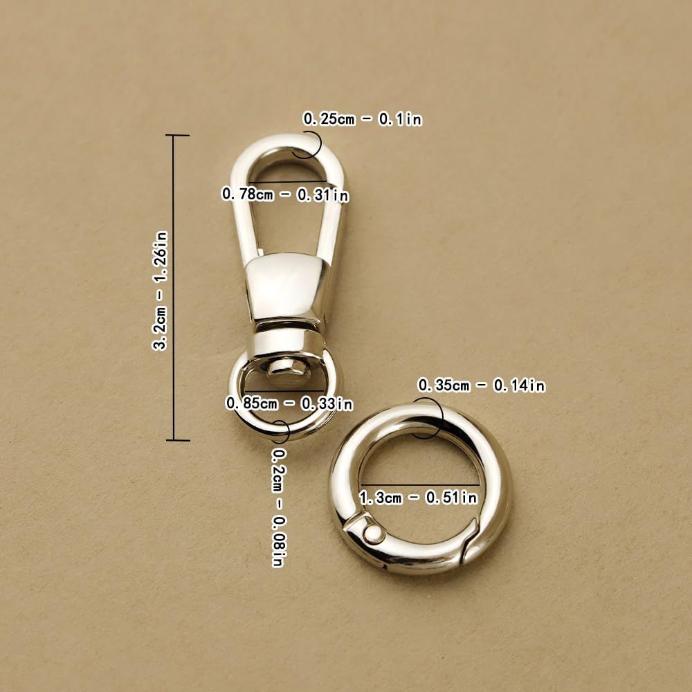 回転カン付きナスカン 13 mm キーリング ワンタッチキーホルダー金具 回転フック レバーナスカン 手作り キーホルダー 手芸用品 二重リング ハンドメイド金具 ナスカン シルバー