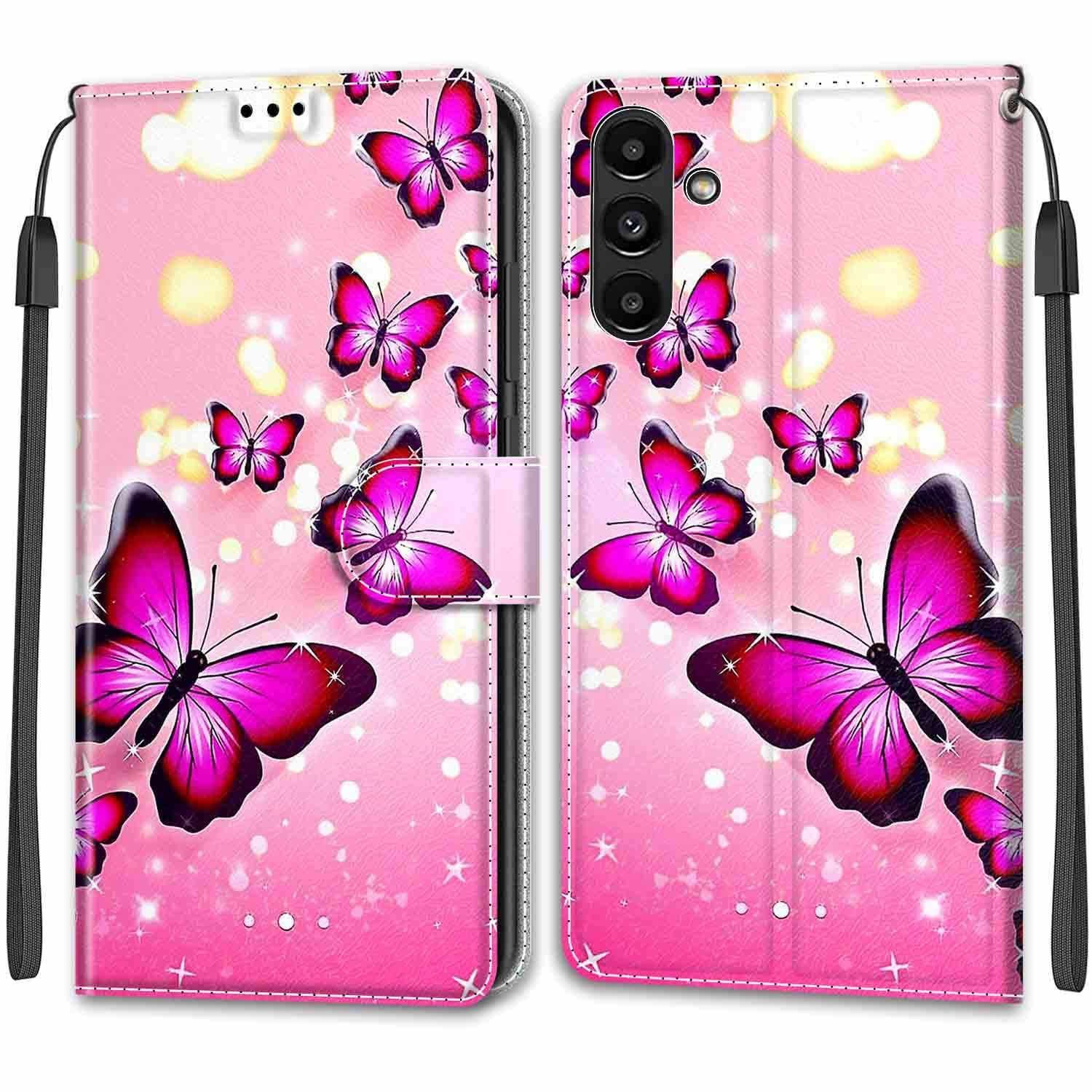 商品 スタンド機能 SCG 21 ギャラクシー a 54 ケース 5 g マグネット式 対応 SC 53 D Samsung Galaxy スマホ 携帯カバー 財布型 手帳型 ピンクの蝶