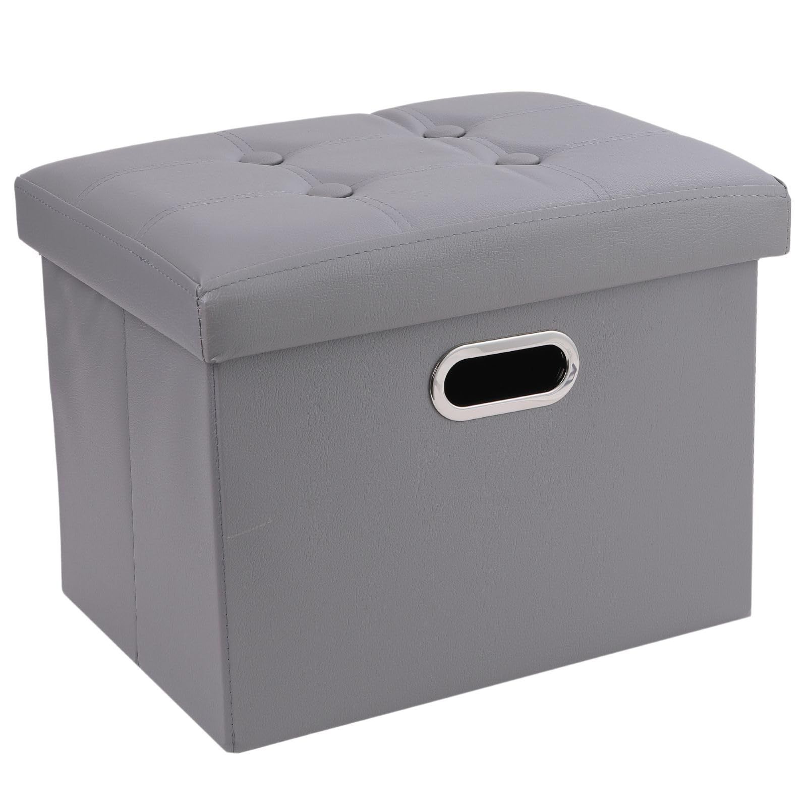 商品 スツール 折りたたみ式 オットマン 耐荷重120 kg 収納 足置き 椅子 整理収納のプロも推薦! ボックス 持ち運びに便利 フットレスト ふた付き 取っ手付き monoマガジン掲載! mugenbo 日本ブランド PUレザーグレー