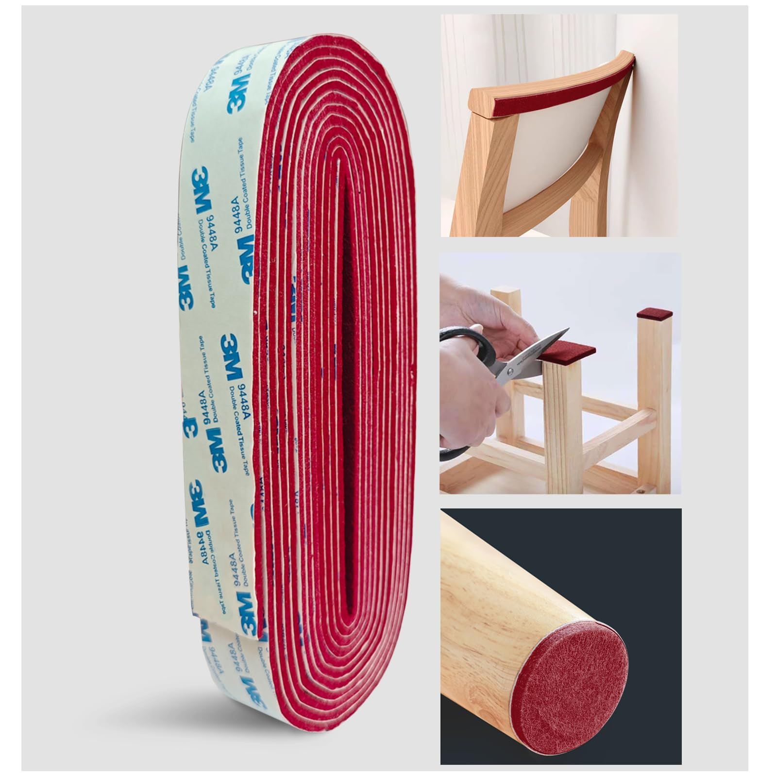 足 傷防止 椅子 テーブル 床傷防止シート カバー 滑り止め マット 椅子の脚 ト フェルト キズ防止 防音 3 cmｘ6 m ワインレッド DIY 家具保護パッド