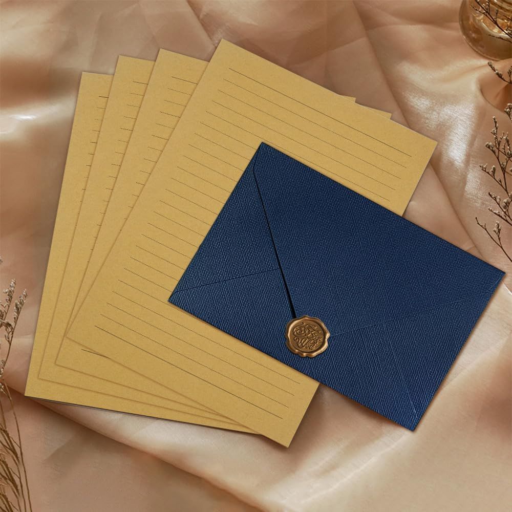 結婚式 プロポーズ用手紙 感謝 招待状 お祝い シンプル 封筒 便箋 シーリングシール おしゃれ 挨拶状 お礼状用 便箋と封筒 ヴィンテージ風 記念日 手紙セット 出産祝い レターセット ブルー