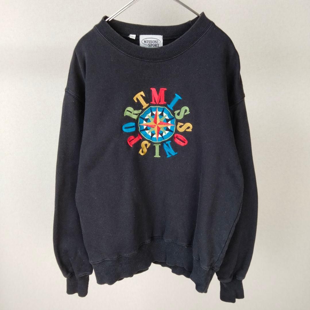 90s MISSONI SPORT ミッソーニスポーツ スウェット ロゴ刺繍 ブラック