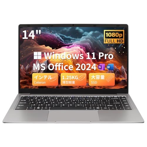 ESBOOKノートパソコン MS Office 2025搭載 Windows 11 Pro 14インチIPS液晶 1920 1080 FHDディスプレイ カメラ付き 薄型PCノート高性能CPU 初期設定不要 8 Gメモリ 無線LAN 大容量S 3 c 08 4