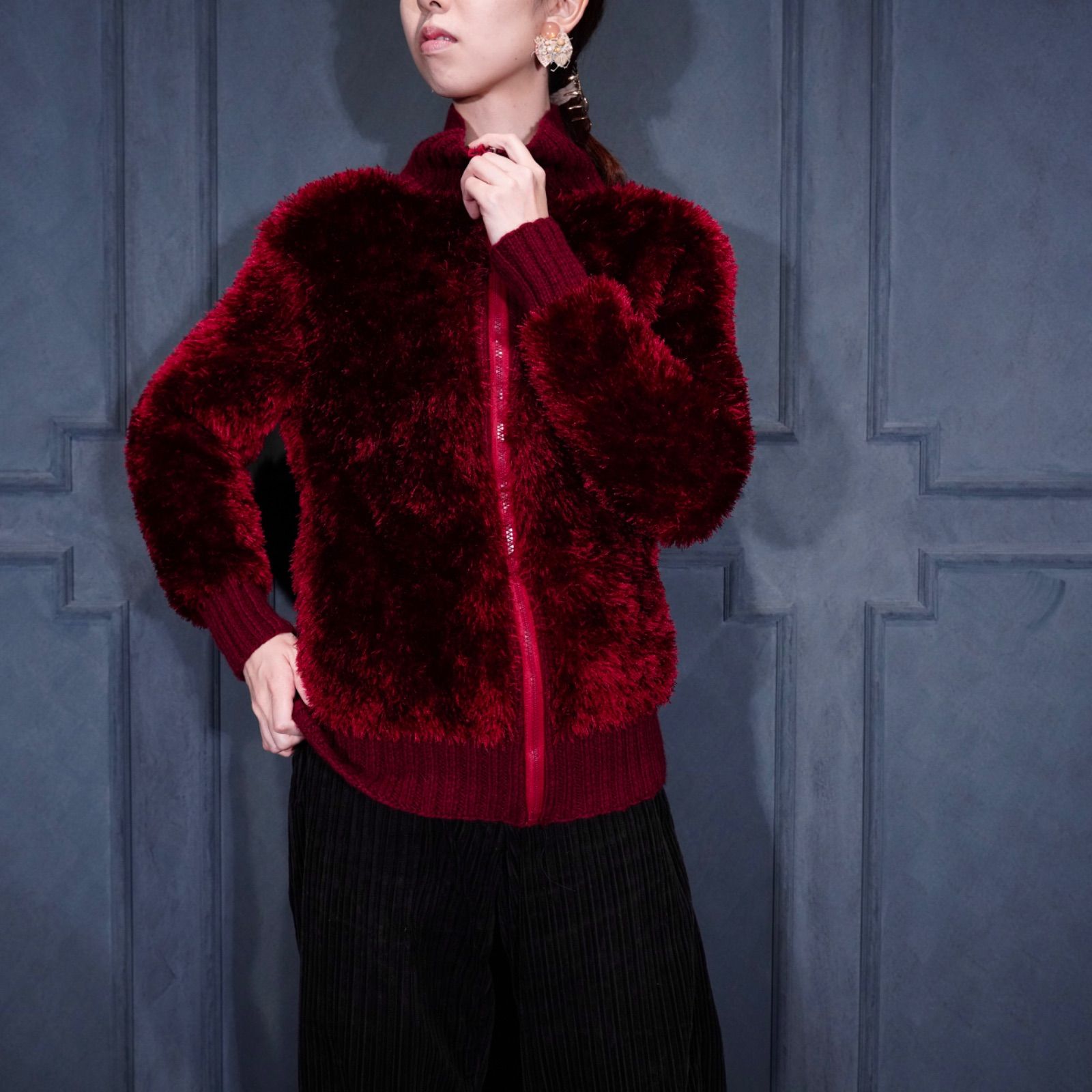 EU VINTAGE ZIP UP SHAGGY KNIT BLOUSON|ヨーロッパ古着ジップアップシャギーニットブルゾン