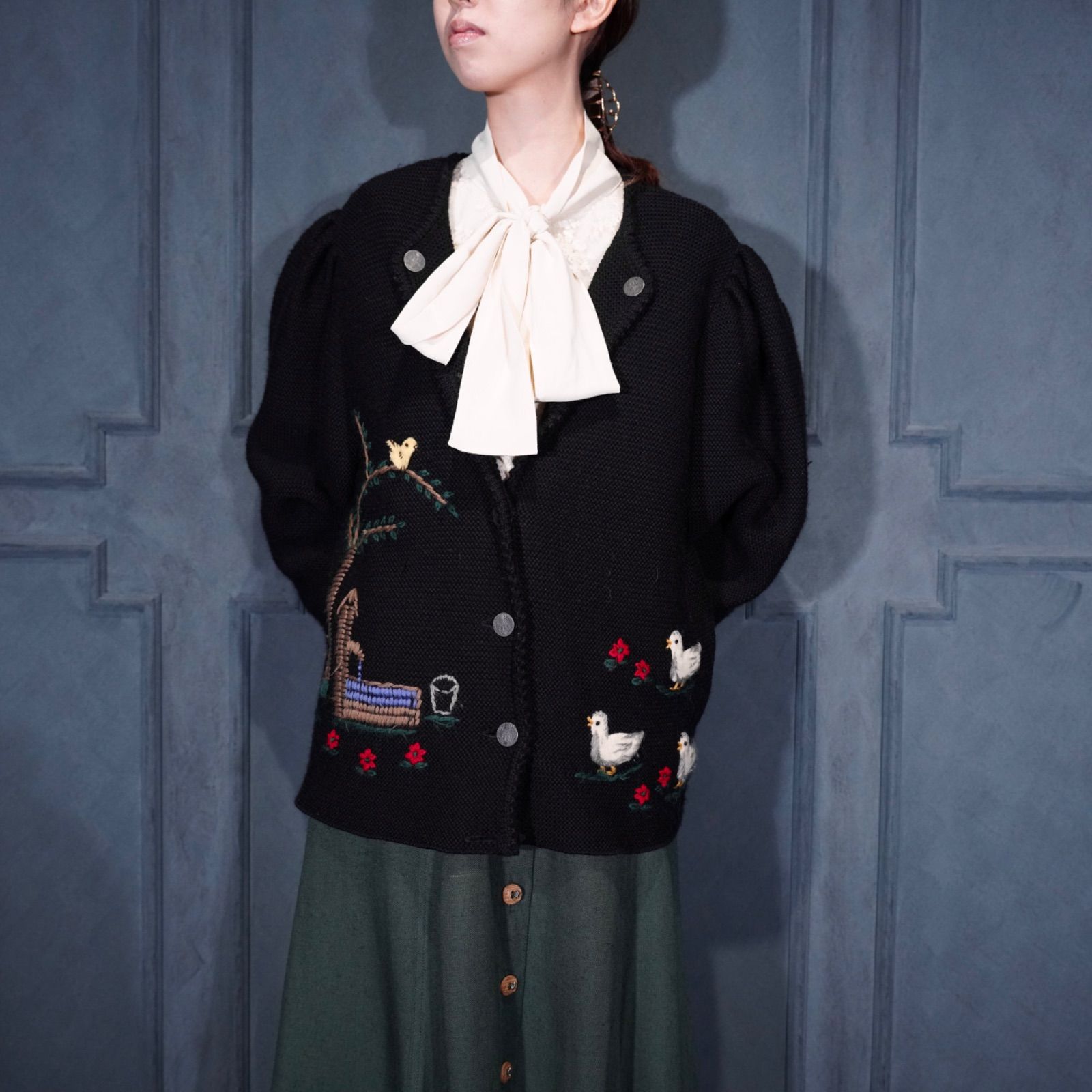 EU VINTAGE Lanamoden SALZBURG ANIMAL EMBROIDERY DESIGN WOOL TYROLEAN KNIT JACKET MADE IN AUSTRIA|ヨーロッパ古着アニマル刺繍デザインウールチロリアンニットジャケット