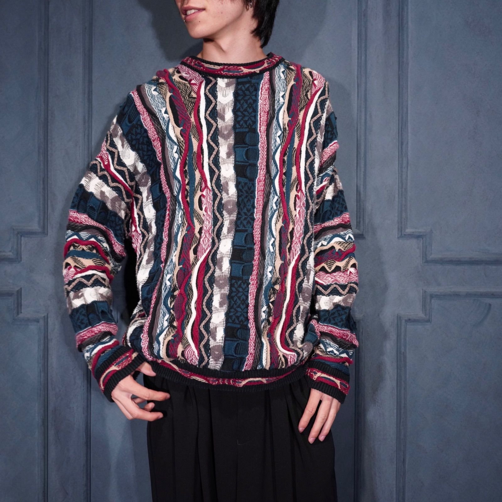 USA VINTAGE CROFT-BARROW MULTI DESIGN 3 D COTTON KNIT|アメリカ古着マルチパターンデザイン3 Dコットンニット