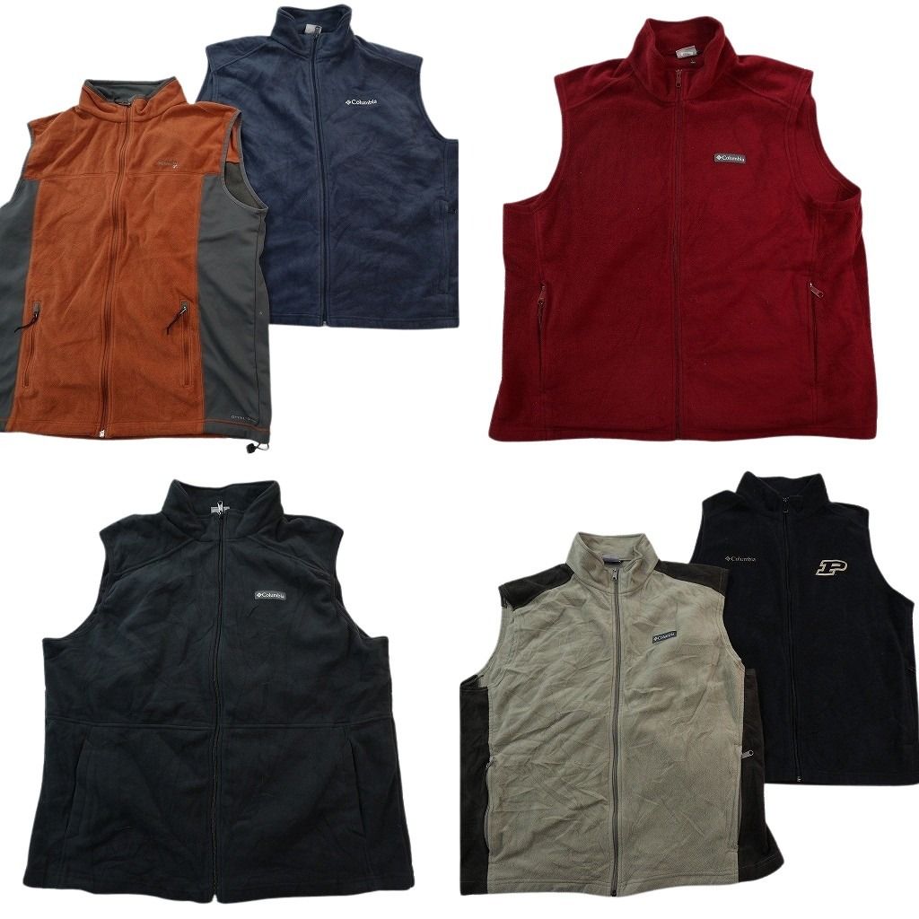 古着卸 まとめ売り コロンビア フリース ベスト セット メンズ 2 XL スタンドカラー フルジップ ブラック 古着 ND 2741