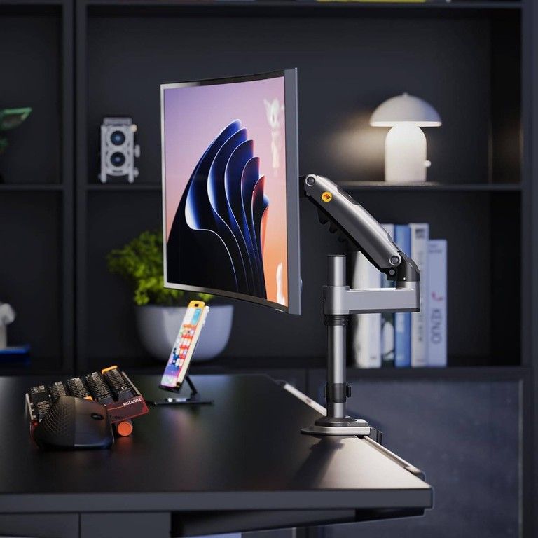 モニターアーム 2-9 kg対応 エルゴノミクス設計 43-76 cmディスプレイ対応 ガススプリング式 シングル ロングポール クランプ式＆グロメット式 VESA規格 PCモニターアーム モニタースタンド