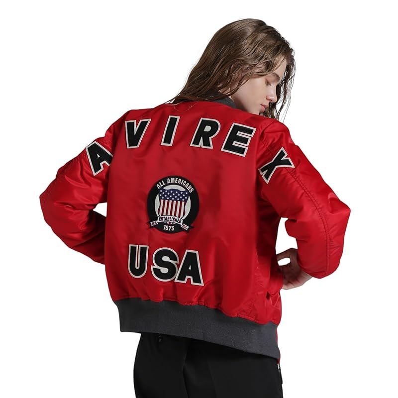 Avirex アヴィレックス 50 th Anniversary MA-1 BIG LOGO シグネチャー ビッグロゴ レディース M 100 レッド 783-5952601