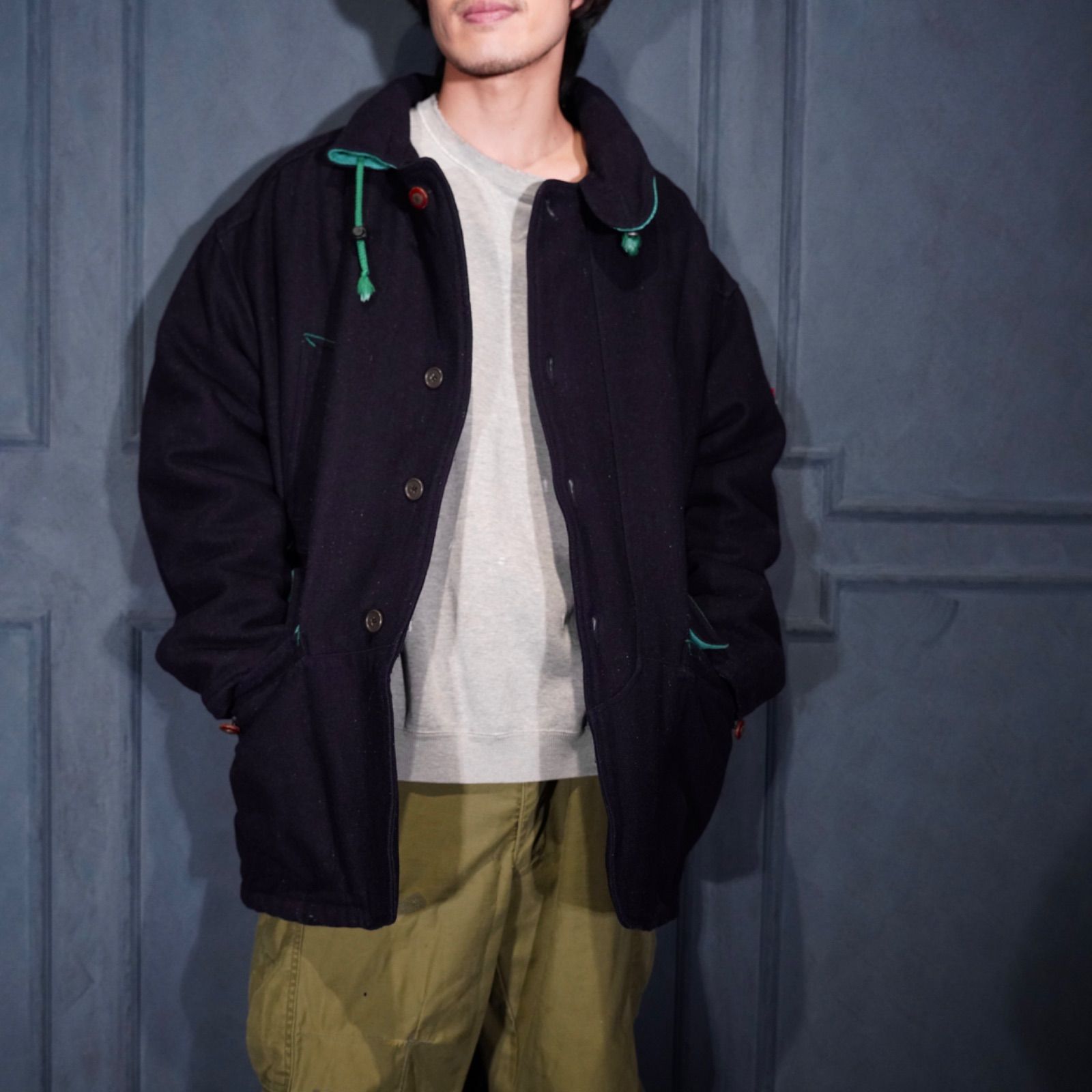 EU VINTAGE CARRERA EMBROIDERY NECK DESIGN WOOL BLOUSON MADE IN ITALY|ヨーロッパ古着刺繍デザインネックデザインウールブルゾン