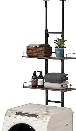 ekans エカンズ 棚付きランドリーラック 棚2段 突っ張りタイプ LSH-T 200 WN ホワイト×オーク m