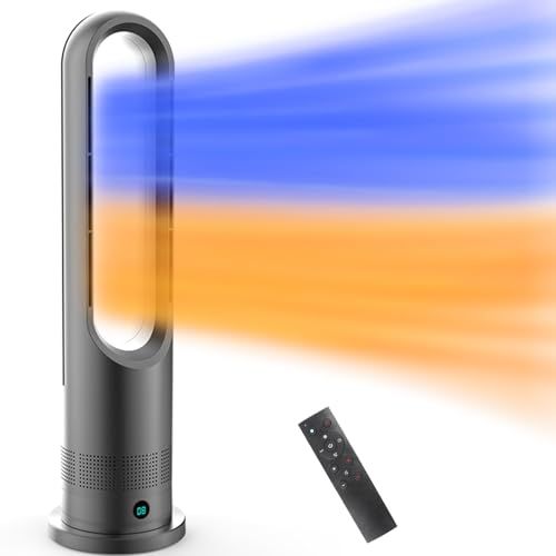 新進化モデル 冷暖兼用 セラミックヒーター 暖房器具 省エネ 電気 3段階温風＆8段階送風 DCモーター 100°首振り 9 hタイマー リモコン付き 強風＆微風＆静音モード 大風量 速暖 羽根なし扇風機 転倒-過熱自動OFF ?暖房 足元ヒ c 71 e 6 bc 4