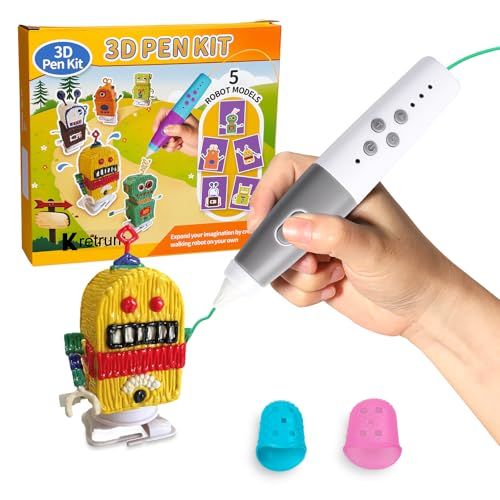 Kreturm ３Dペンセット 低温設計の３Dペン かわいい3 Dペン の1.75 mm PCLフィラメント ロボットベース ロボットのテンプレート サムタックがセットになっています 男の子と女の子と小学生のための プレゼント 4 e 9 2016
