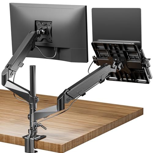 工匠藤井 デュアル ノートパソコン モニターアーム 2画面 トレイ付き 高度0 90 cm ガススプリング式 15?32インチ対応 耐荷重0 9 kg ノートpc アーム ケーブル収納 クランプ式＆グロメット式 VESA 75 de 3 f 63 c 2