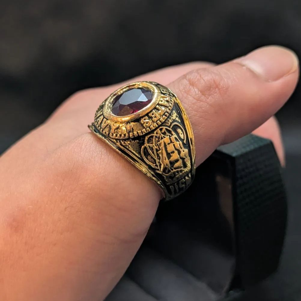  超重厚25 g US NAVY ミリタリーリング 26号 米海軍 USN ゴールド GP 赤石 指輪 ビッグサイズ サムリング リング 指輪 アクセサリー