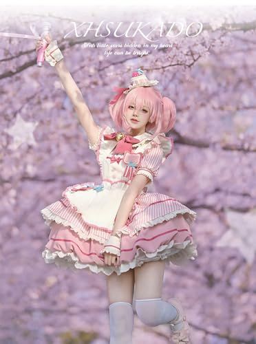 ＸＨＳＵＫＡＤＯ メイド服 2点セット ワンピース レディース セットアップ ストライプ ロリータ エプロン 服 制服 ゴスロリ ドレス 洋服 フリル リボン メード服 コスプレ 仮装 Lolita アイドル 衣装 女の子 半袖 春 夏 46 f 258 a 0 その他 キッチン 食器