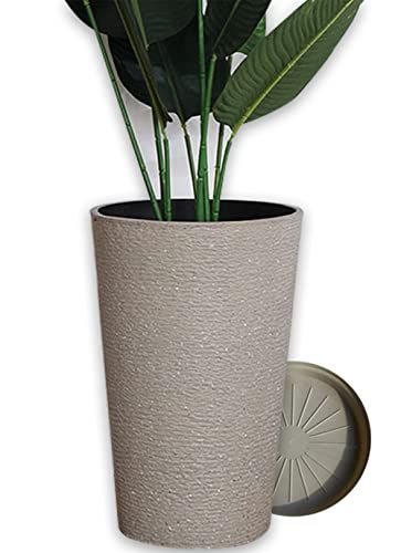 Floralies プランター 大型 おしゃれ 受け皿付き 植木鉢 軽量 屋内 屋外用 深型 高さ52 cm 排水穴付 観葉植物 鉢 当たり キャメル po bf 84 df 15
