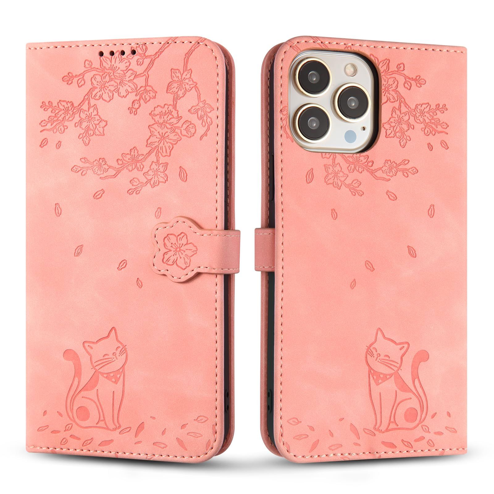 適用 iPhone 15 Pro Max ケース 手帳型 いphone promax プラムブロッサム ラブリー 子猫柄 スマホケース PUレザー カード収納 携帯カバー マグネット式 スタンド機能 ip