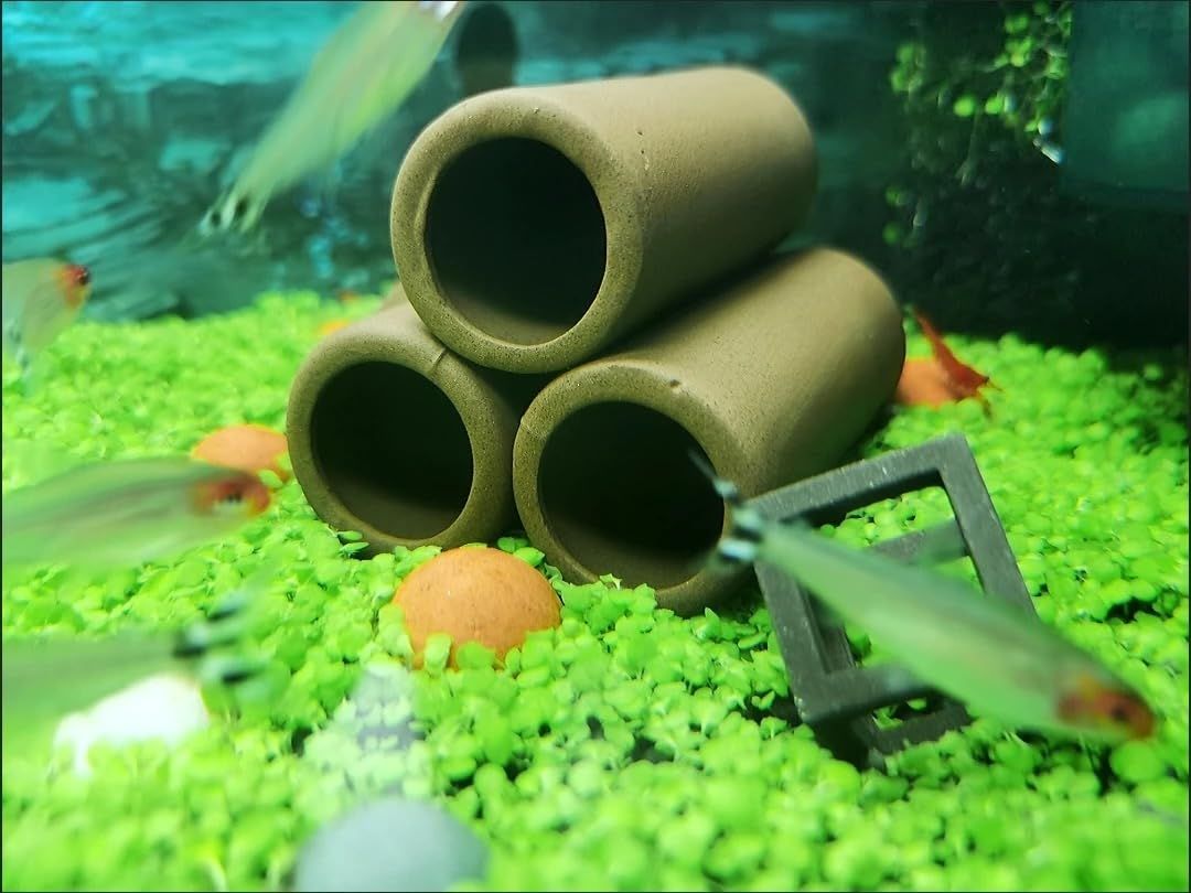  水槽用飾り 癒し水景 素焼き土管ミニ 陶器 洞窟 素焼きの隠れ家 セット セラミックロックケーブ エビ カニ 隠しシェルター 丸土管ミニ3連 その他 文房具 事務用品