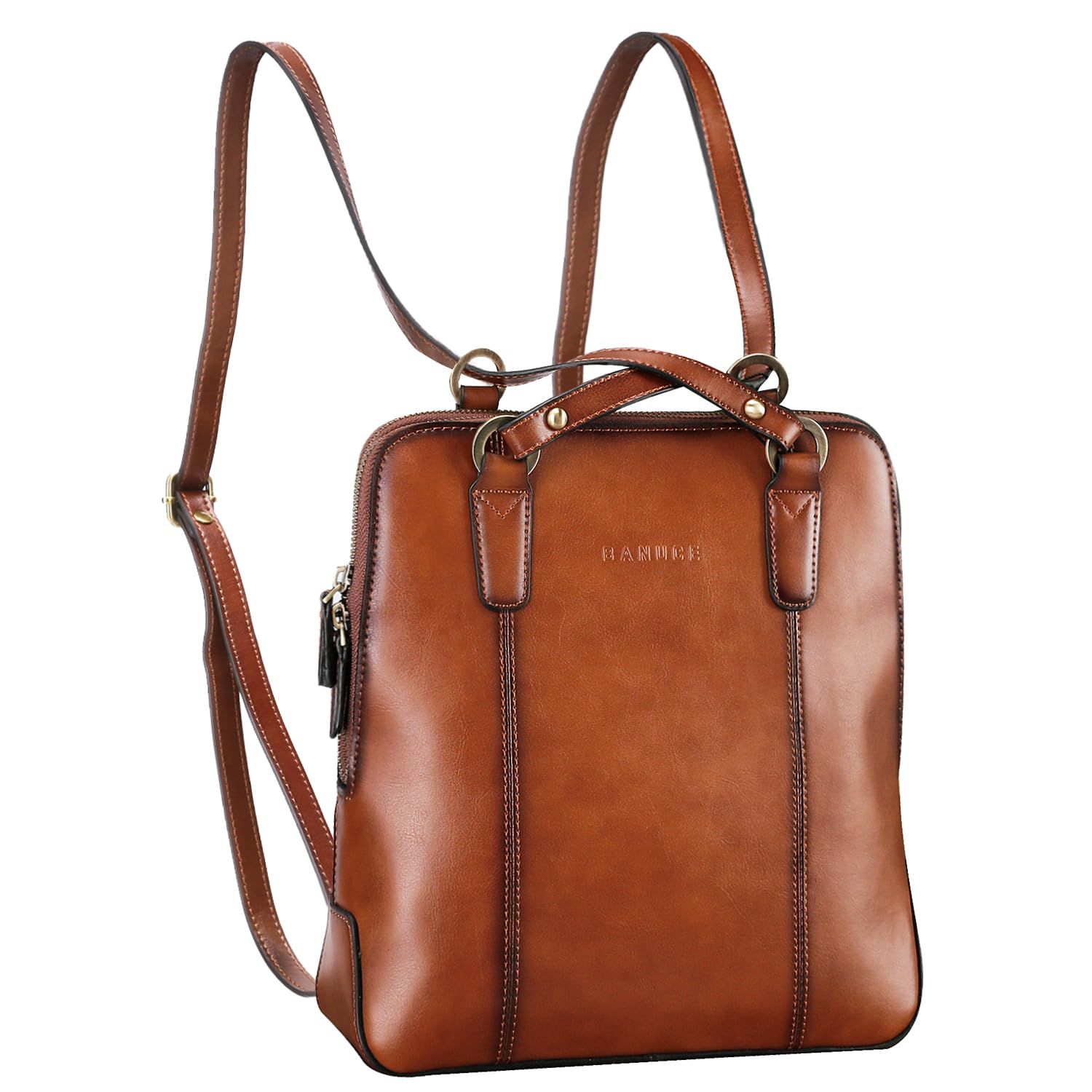 バンニュス 本革 レディースリュック 小さい バックパック 切り換え なショルダーベルト リュックバッグ ショルダーバッグ 9.7インチiPadの収納 ブラウン
