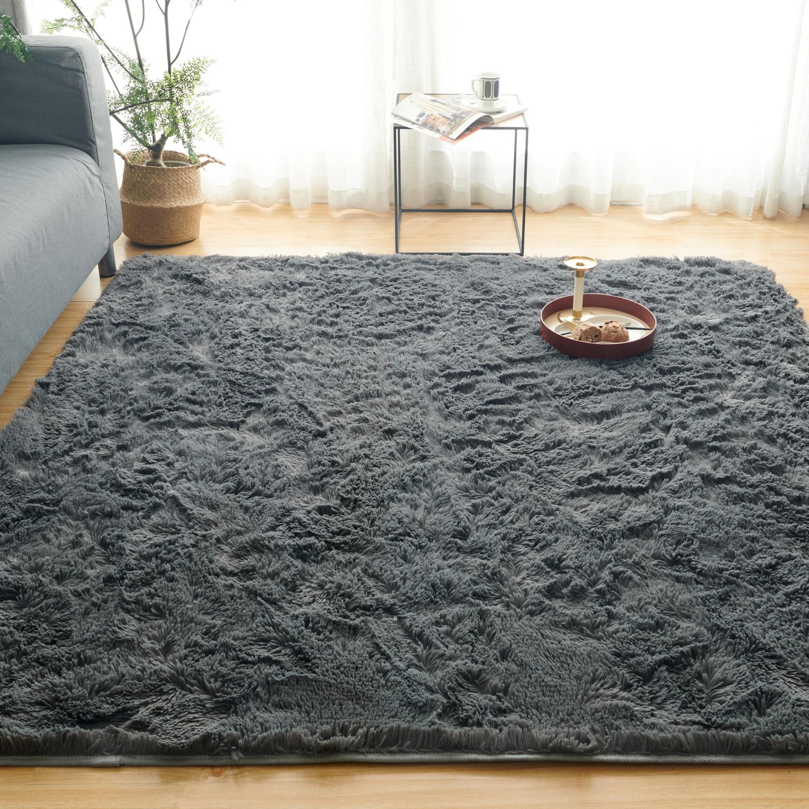 Softime カーペット ラグ ラグマット シャギーラグ 洗える 滑り止め付き オールシーズン 絨毯 地毯 抗菌 防臭 防ダニ ふわっと手触り リビングマット 床暖房 ホットカーペット対応 正方形 グレー