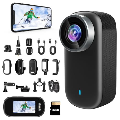 4 Kアクションカメラ ウェアラブルカメラ 小型ビデオカメラ 小型Vlogビデオカメラ WiFi スマホ連携 1.47モニター搭載 123度広角 3時間稼働 HDR搭載暗視機能 32 Gカード付属 256 GB対応 53 g軽量 上書き録画 IP 65防水 Vlog m