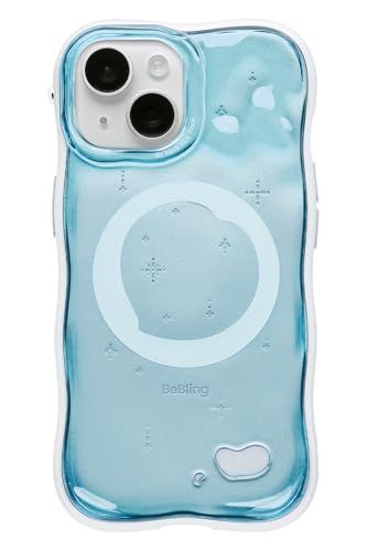 iFace スマホケース iPhone 15|14|13 対応 BeBling 2 MagSynq ブルー MagSafe対応 耐衝撃 透明 シルバー ストラップホール付き 縁高 ウルウル キラキラ 15 14 m