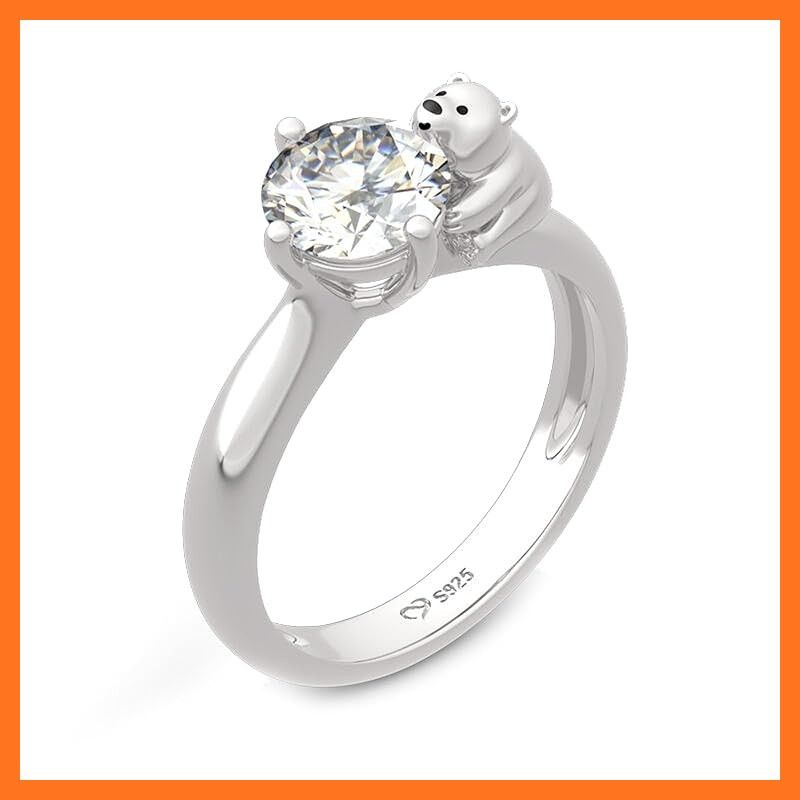 Jeulia ソリティア リング 指輪 レディース シルバー925 シロクマ 白熊デザイン ラウンドカット シルバー 婚約 記念日 女性 アクセサリー プレゼント 白熊 17