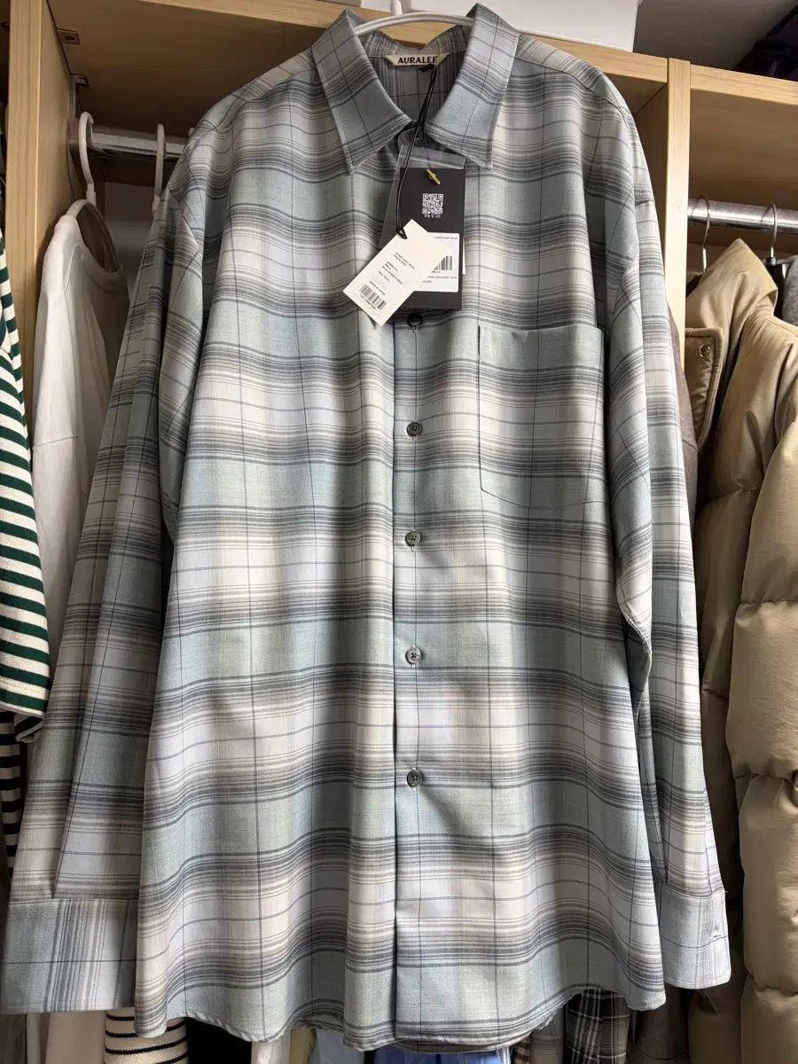25 ss オーラリー SUPER LIGHT WOOL CHECK SHIRT BLUE GREEN
