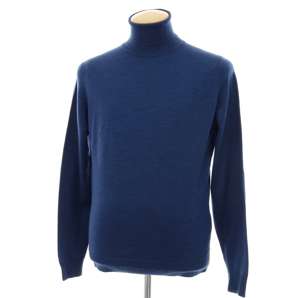 ジョンスメドレー JOHN SMEDLEY ハイゲージウール タートルネックニット ダークブルー系 サイズM メンズ