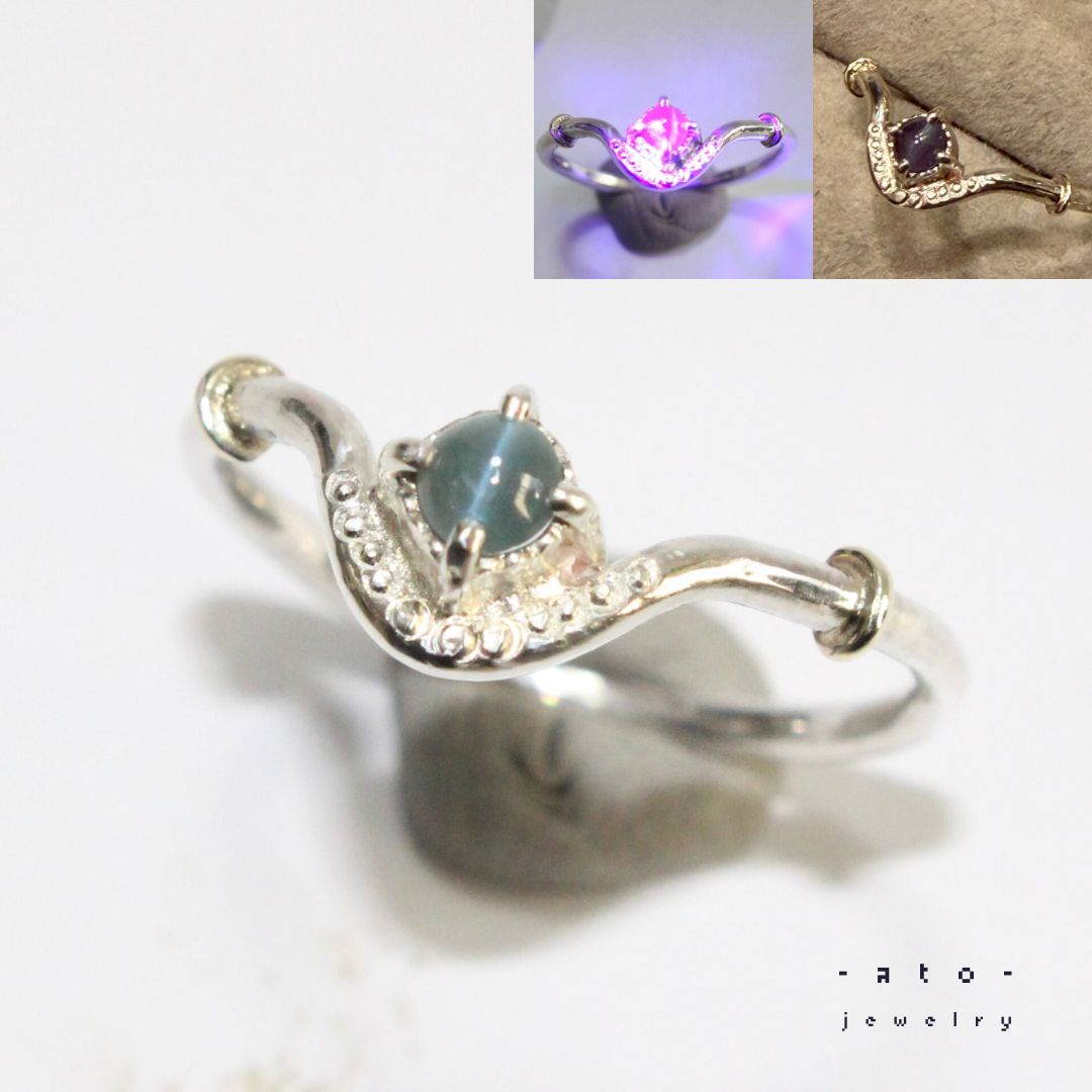 インド産アレキサンドライトキャッツアイのK10YG小ワッカカーブ