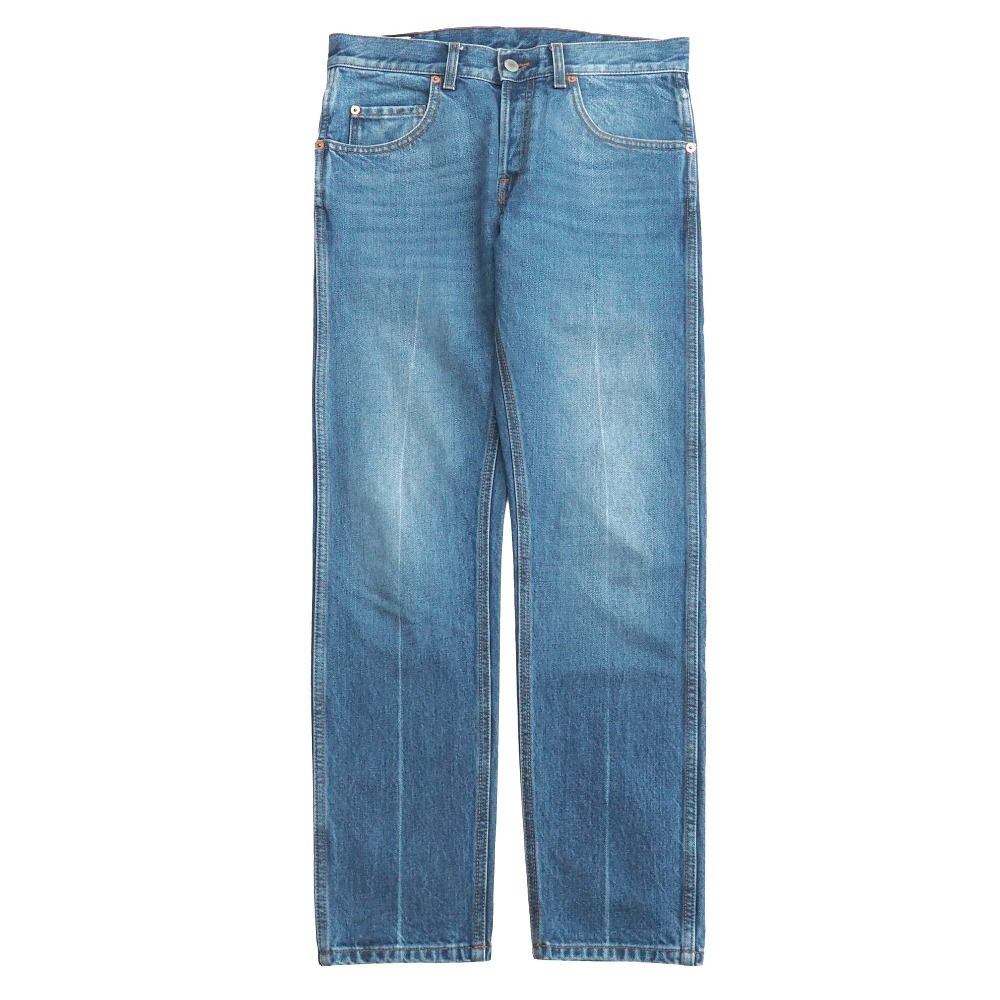 GUCCI グッチ デニムパンツ サイズ30 GGロゴパッチ センターライン ウォッシュ加工 テーパード イタリア製 ブランド古着 RA 6991