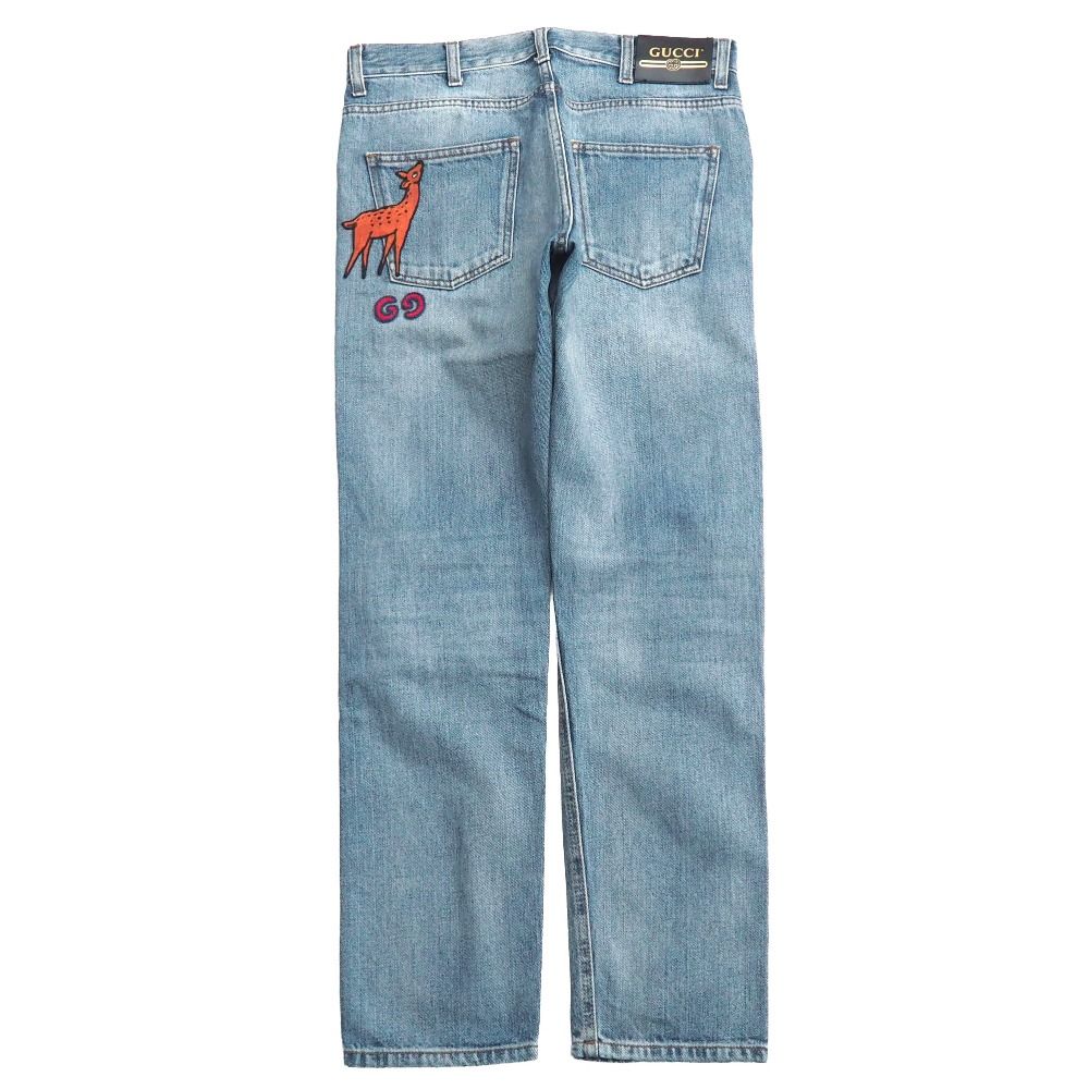 GUCCI グッチ デニムパンツ サイズ30 GG アニマルワッペン テーパード イタリア製 ブランド古着 |RA 6992