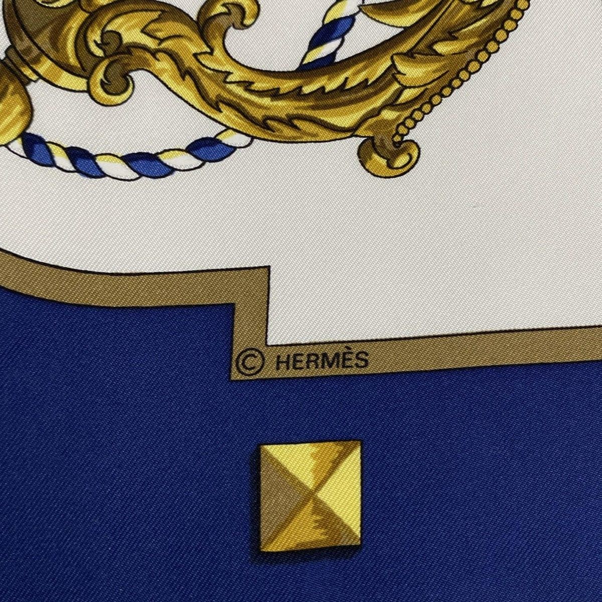 HERMES エルメス スカーフ カレ90 黒×白×マルチ LES CLES|キー 鍵 シルク