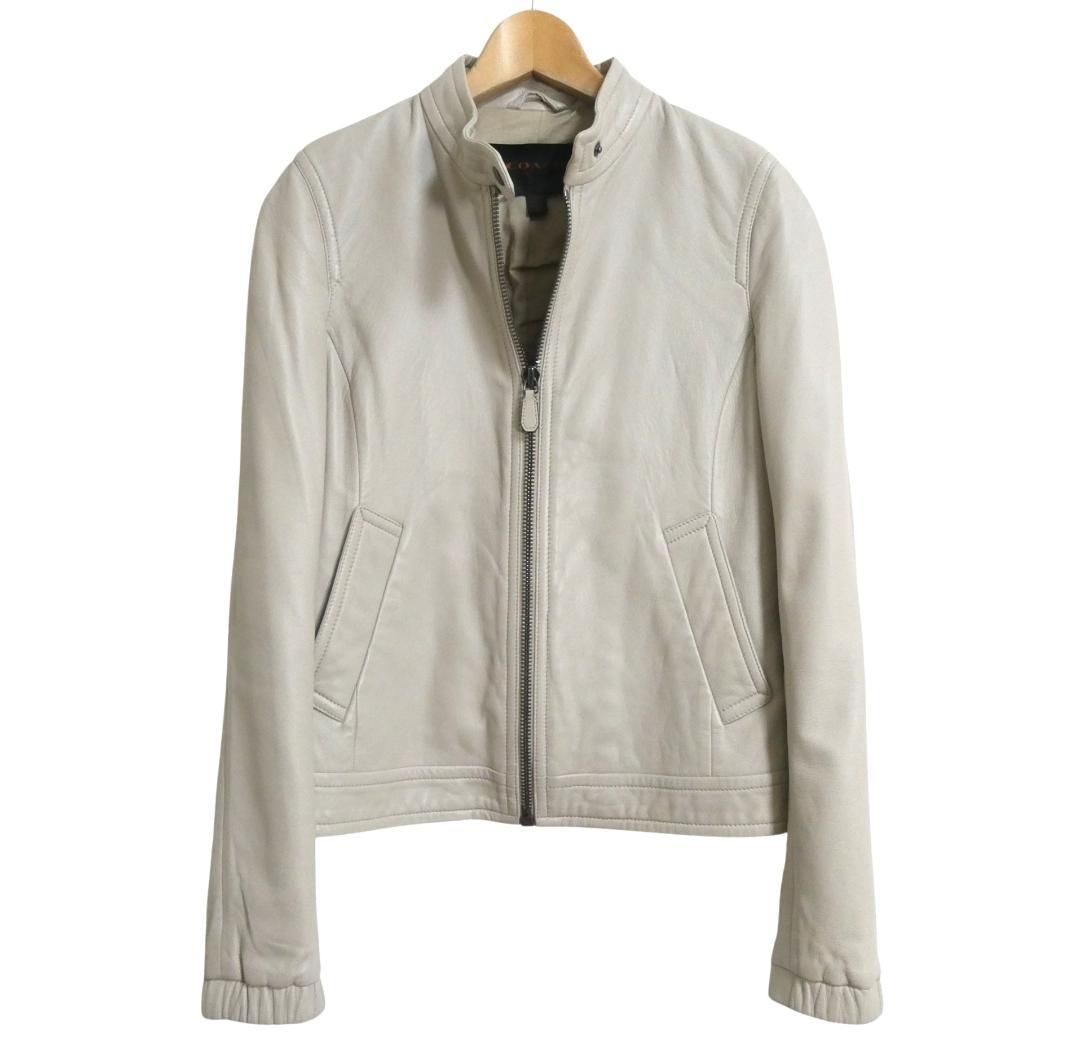 美品COACH スタジャン　ラムレザー　カーキ　白　羊革　切替え　レザータグ 美品COACH スタジャン ラムレザー カーキ 白 羊革 切替え レザータグ