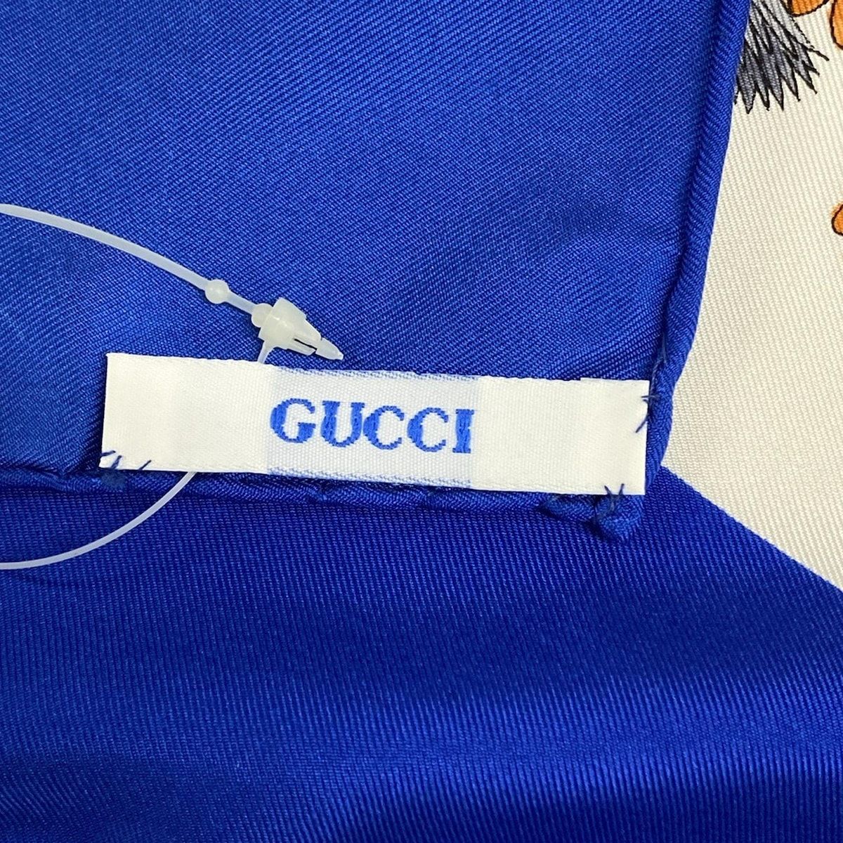 GUCCI グッチ スカーフ - 白×ブルー×マルチ 花柄 シルク