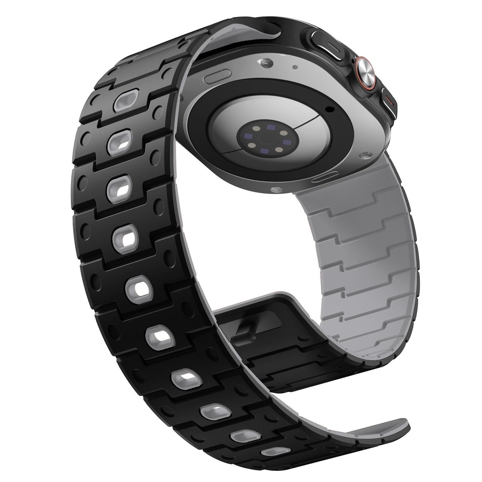 新品 [Bandletic] Galaxy Watch Ultra バンド - マグネット式 シリコンバンド Watch Ultra 47mm 2025/2024 対応 N54磁石 アルミナ強化 通気性 超軽量 男女兼用 交換用バンドブラック/グレー