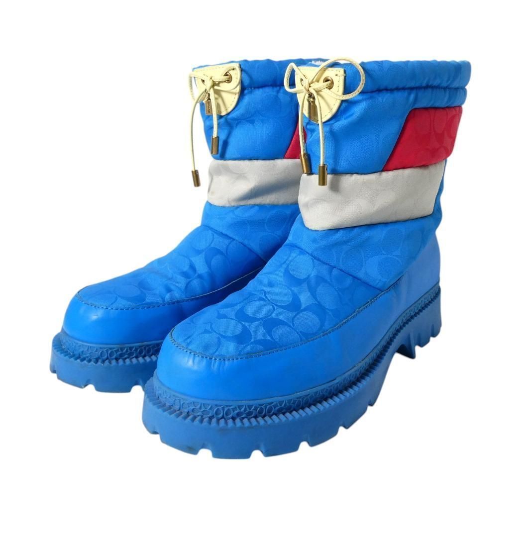  COACH コーチ サイズ44.5 約29㎝ シグネチャー柄 ポリエステル×レザー ボア ドローコード バッファーブーツ スノーブーツ ブルー 青 メンズ その他 ブーツ 革靴