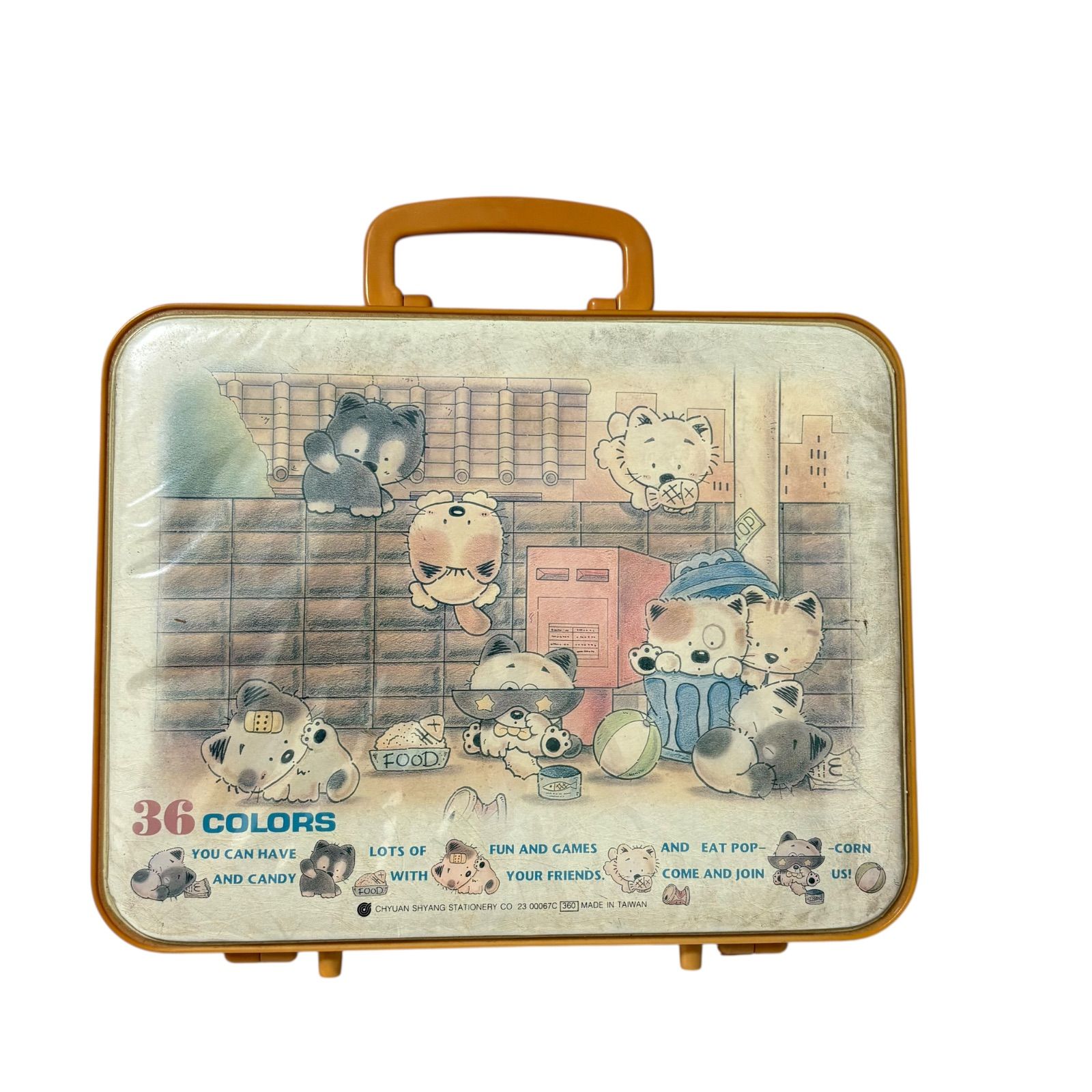 レトロ文具 カラーペンセット 持ち手付きメタルケース入り かわいい動物イラスト ヴィンテージ お絵描き コレクション