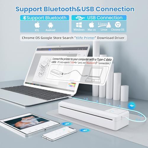 vretti P 83 ポータブル サーマル プリンタ ワイヤレス Bluetooth iOS および Android 用サーマル 8.5 インチ X 11 インチおよび A 4 B 5 サイズの印刷をサポート 学校 仕事 旅行に最適 m