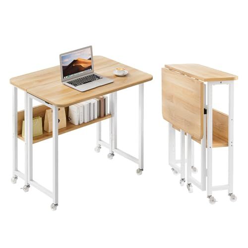 折りたたみデスク 木製 幅80×奥行58×高さ75cm キャスター付き