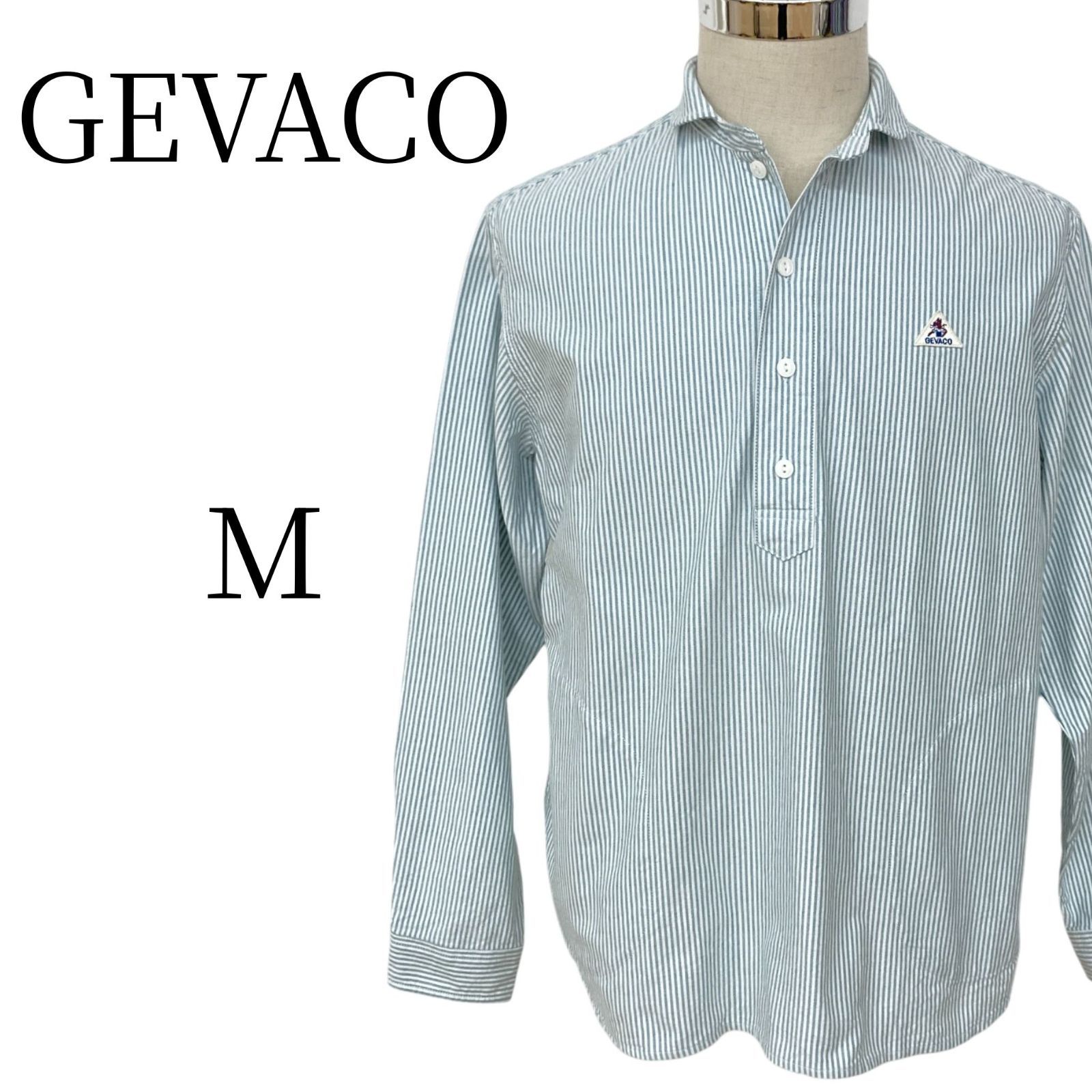 GEVACO ゲバコ 白 緑 ストライプ柄 シャツ M PSP 22-04
