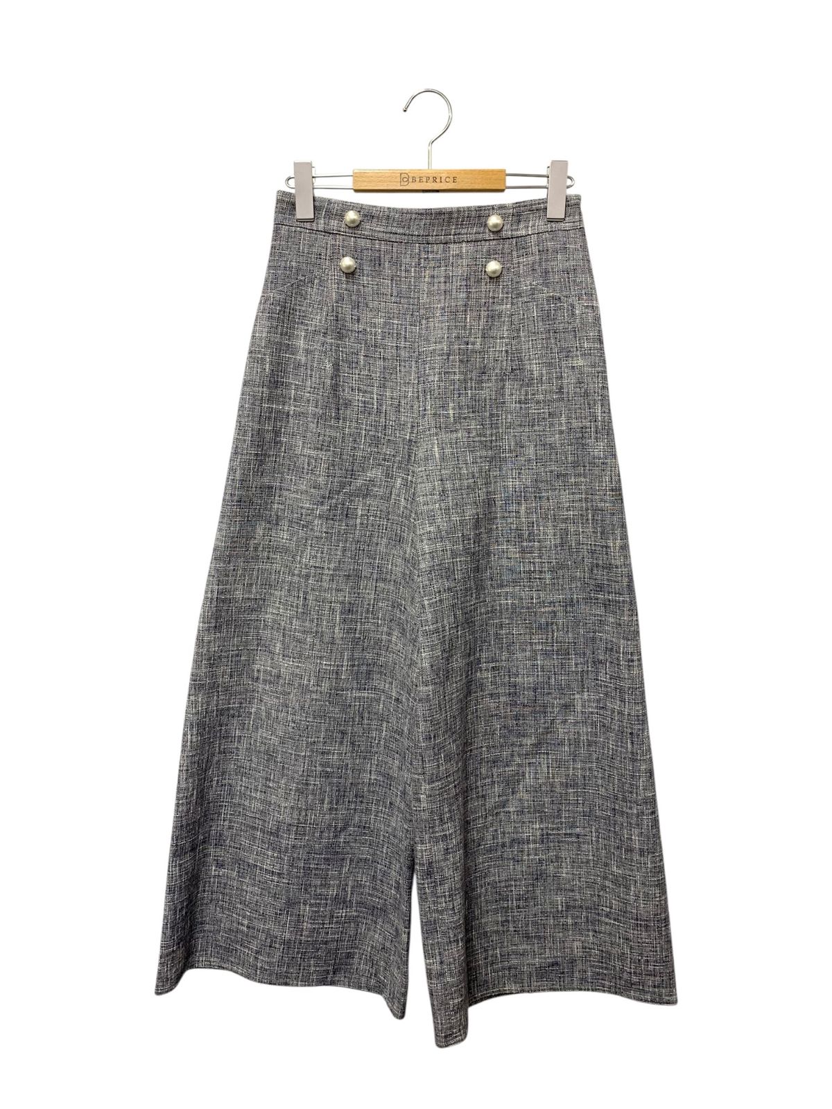 ルネ 6335070 ワイドパンツ 36 ネイビー ツイード調 パールボタン