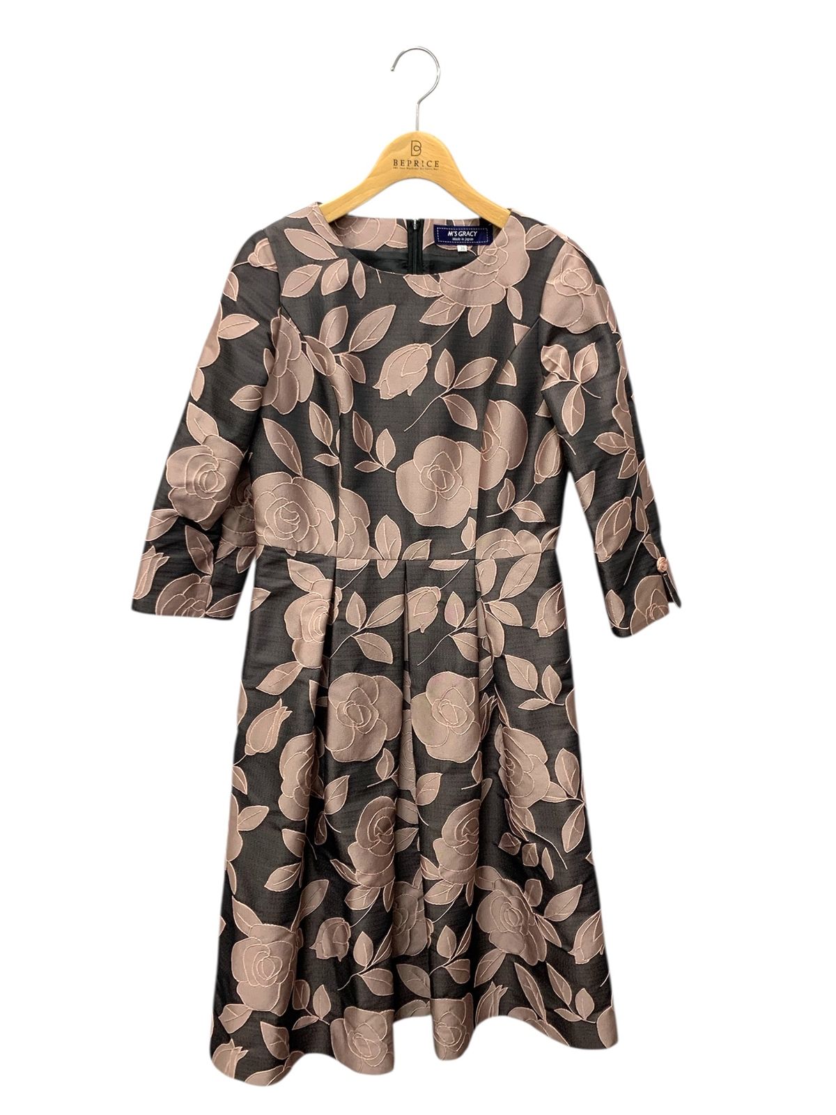 エムズグレイシー 311612 36 ブラック シャンブレージャガードローズワンピース