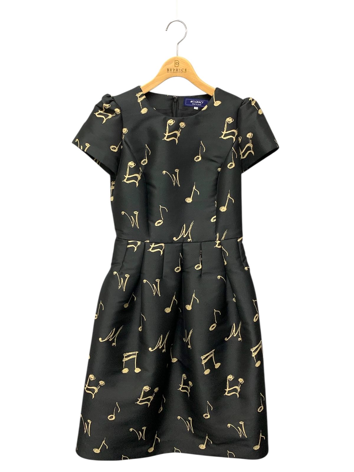 エムズグレイシー 111524 ワンピース 38 ブラック 音符モチーフ