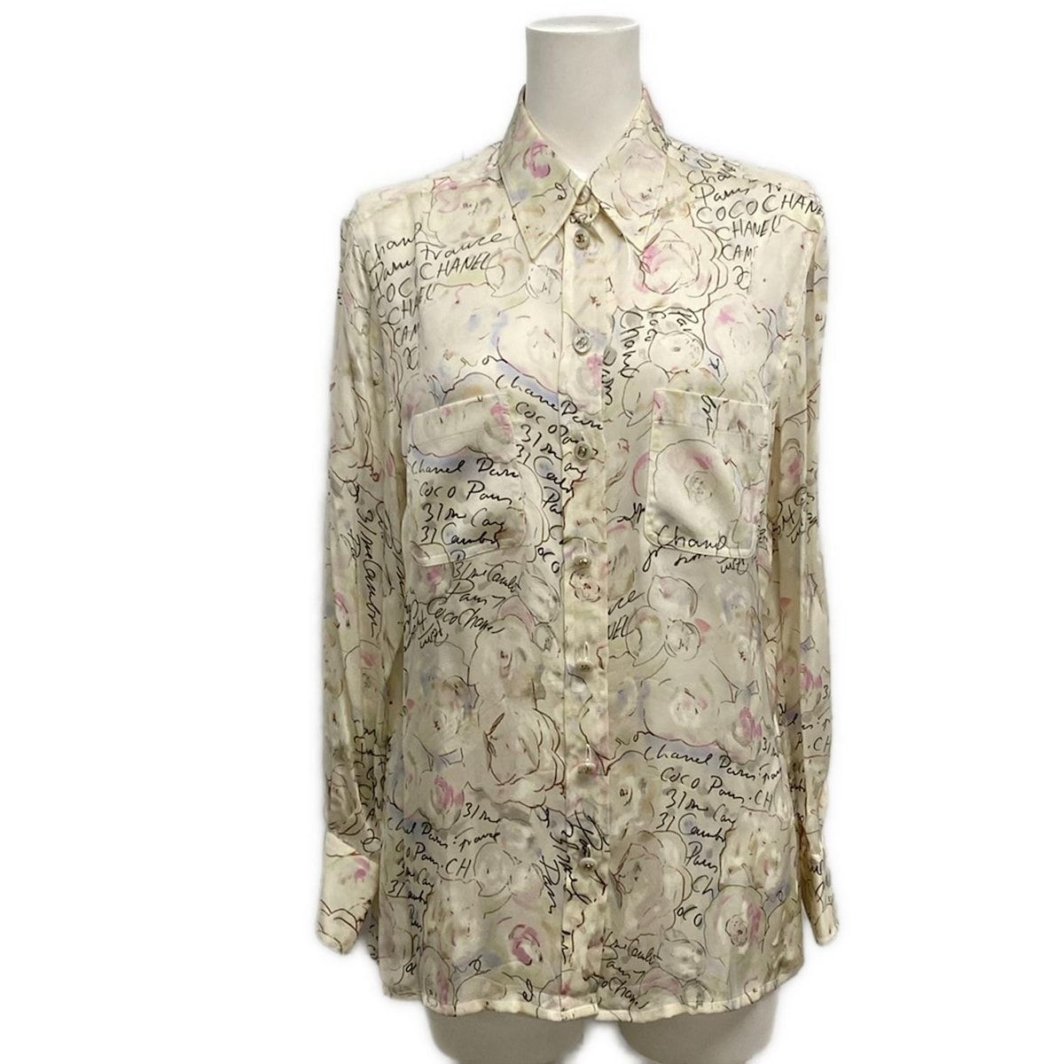 CHANEL シャネル 長袖シャツブラウス サイズ40 M レディース P 10034 アイボリー×ピンク×マルチ シルク