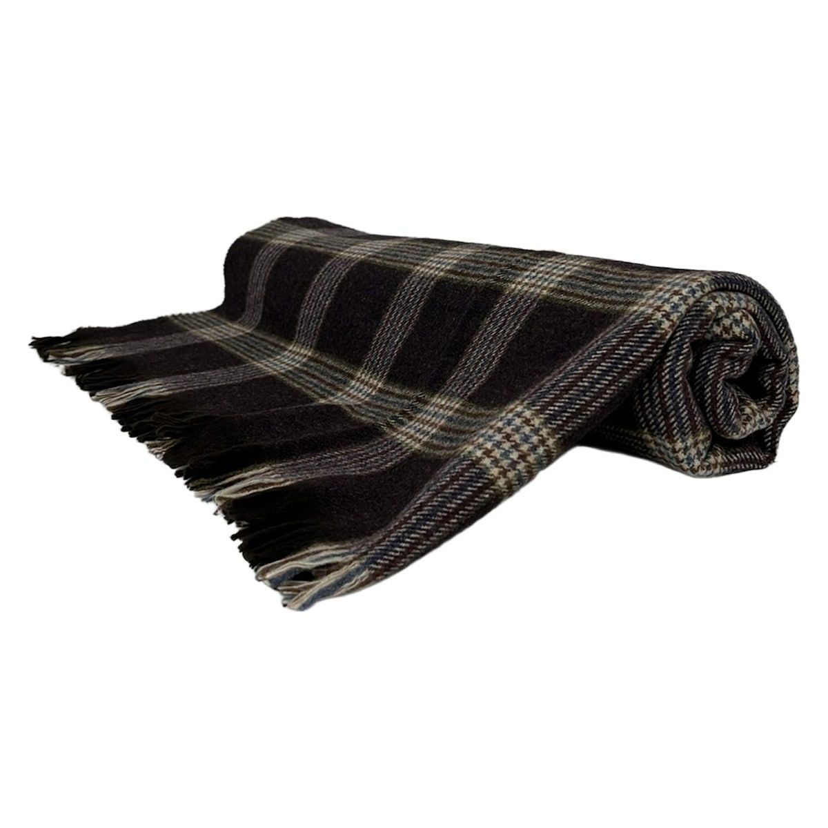 Joshua Ellis ジョシュアエリス ストール ショール ダークブラウン アイボリー マルチ チェック柄 ESCORIAL ウール