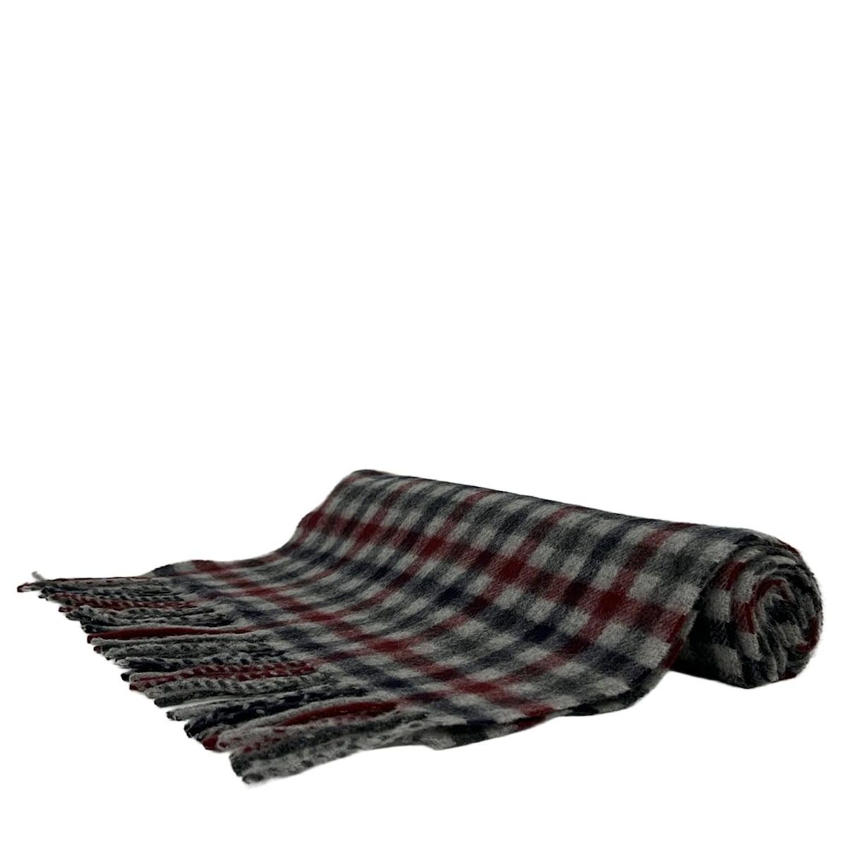 Joshua Ellis ジョシュアエリス ストール ショール - グレー×ボルドー×ダークネイビー チェック柄 カシミヤ